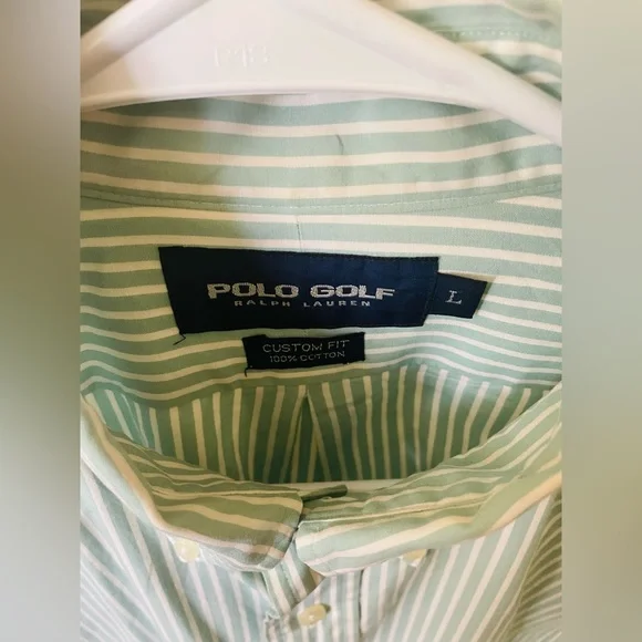 Ralph Lauren Polo Golf Custom Fit Mint Green&White Striped Shirt College Wear - Picture 4 of 5
